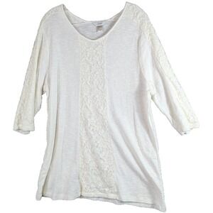 CJ Banks Embroidered 3/4 Sleeve tops Women's Sz 1X White Minimalist Popover Boho